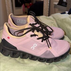 On Running Light Pink and Black Sneakers